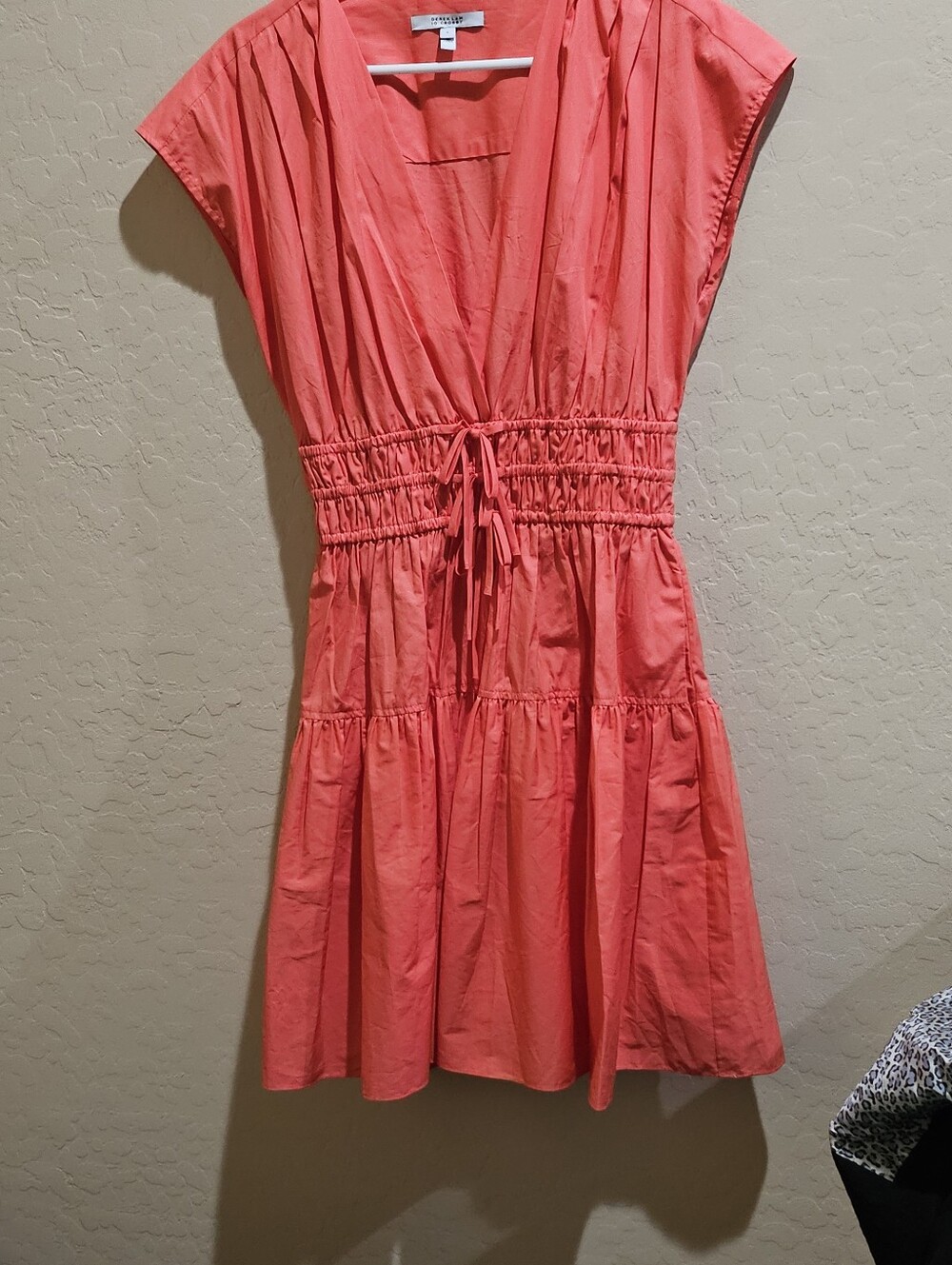 Derek Lam Coral Drawstring Waist Tiered Mini Dress